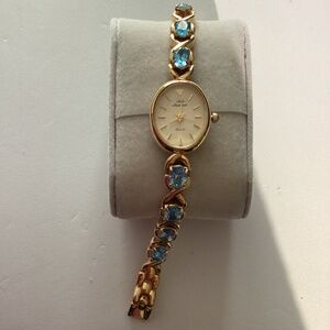 Vintage Jules Jurgensen quartz watch with genuine blue topaz stones